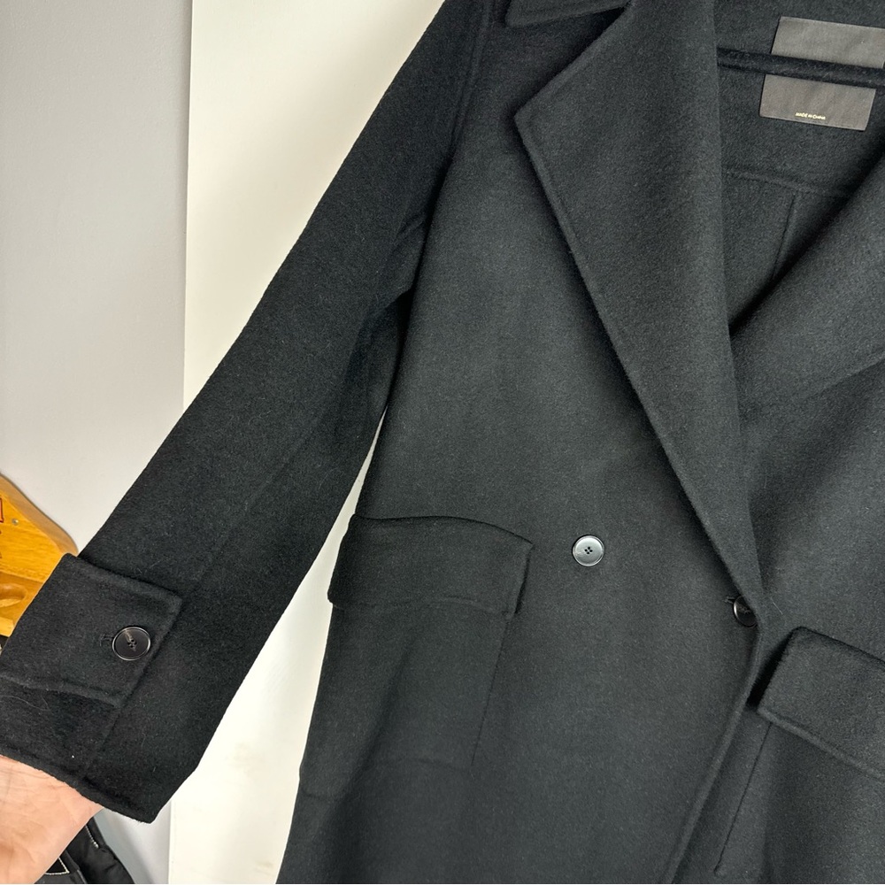 NWT Massimo Dutti Black Double Breasted Pocket Wool Blend Jacket Coat Sz Small - Picture 6 of 16